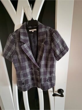 Worthington Purple and Gray Plaid Short-Sleeve Blazer